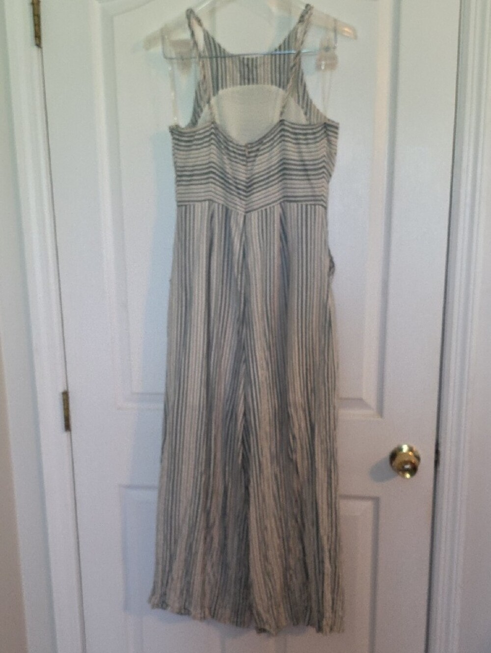 Striped Sleeveless Wide-Leg Jumpsuit - Blue & White - Picture 2 of 4